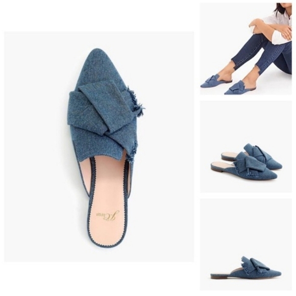 J. Crew Pointed-Toe Slides In Denim - Picture 1 of 7